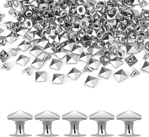 100 Sets 10mm Square Leather Rivets, Metal Pyramid Spike Studs Rivet for Leather Wrists Boots Clothing Pet Collars Belt Bags Punk Bracelets Key Fob DIY Repair and Decoration (Silver) in Kuwait
