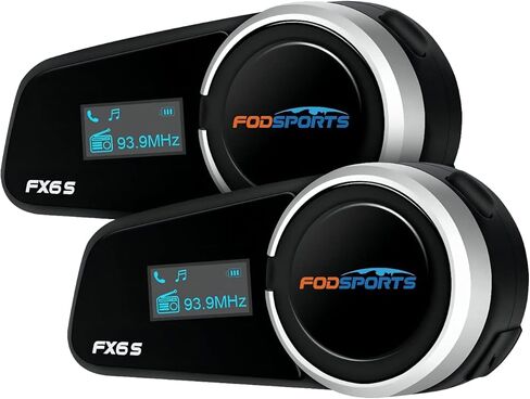 Fodsports FX6 Motorcycle Bluetooth Headset, 6 Riders Group Motorcycle Intercom Bluetooth, 1000M Motorbike Helmet Communication Systems/Voice Command/Universal Pairing/FM Radio(2 Pack) in Saudi Arabia