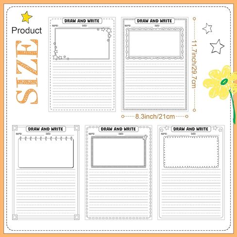 Motiskyy 100 Sheets Kindergarten Draw and Write Paper with Picture Space and Lines for Kids Abc 8.3 x 11.7 Inches Story Paper Bulk for Handwriting Practice Primary Creating Write Beginner School in Kuwait