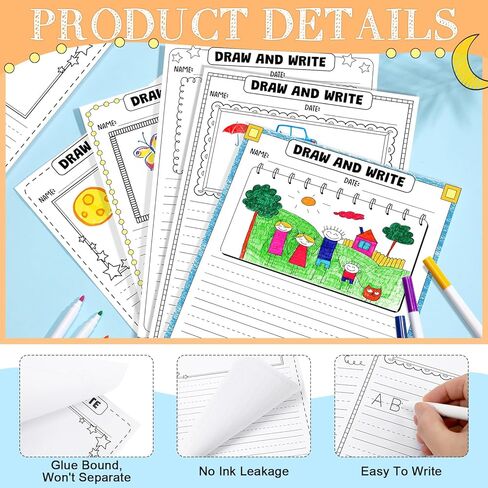 Motiskyy 100 Sheets Kindergarten Draw and Write Paper with Picture Space and Lines for Kids Abc 8.3 x 11.7 Inches Story Paper Bulk for Handwriting Practice Primary Creating Write Beginner School in Kuwait