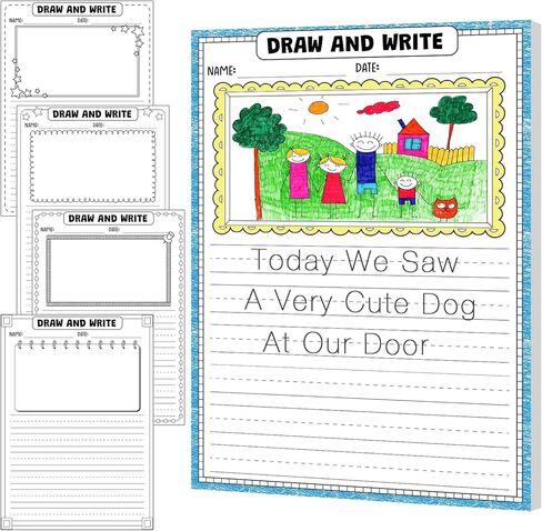 Motiskyy 100 Sheets Kindergarten Draw and Write Paper with Picture Space and Lines for Kids Abc 8.3 x 11.7 Inches Story Paper Bulk for Handwriting Practice Primary Creating Write Beginner School in Kuwait