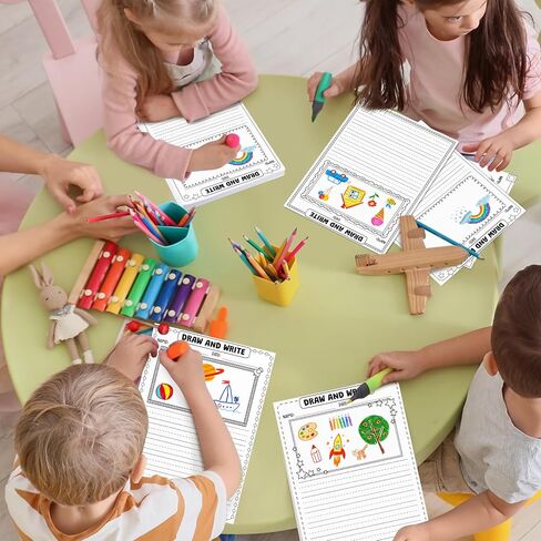 Motiskyy 100 Sheets Kindergarten Draw and Write Paper with Picture Space and Lines for Kids Abc 8.3 x 11.7 Inches Story Paper Bulk for Handwriting Practice Primary Creating Write Beginner School in Kuwait