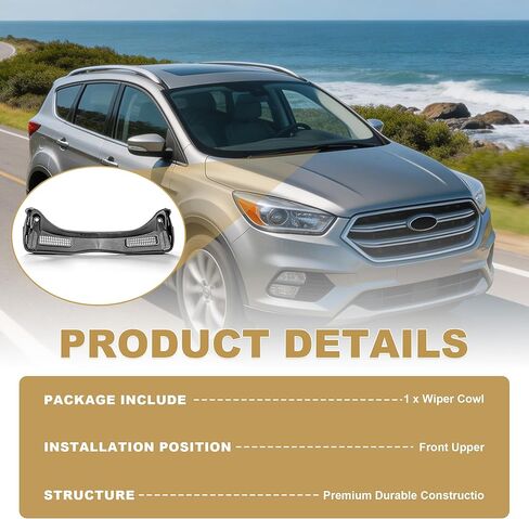 استبدال لوحة القلنسوة الأمامية العلوية لممسحة الزجاج الأمامي من PartsFlow متوافقة مع 2013-2019 Ford Escape لوحة إدراج مصبغة علوية منحرفة CJ5Z78022A68A in Kuwait