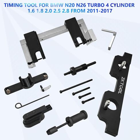 ZKTOOL 16 قطعة محرك عمود الحدبات توقيت قفل مجموعة أدوات مناسبة لمحرك BMW N20 N26، مع حامل دولاب الموازنة و7676 طقم إصلاح ختم الزيت أداة إزالة حاقن الوقود، مجموعة أدوات توقيت قفل محاذاة المحرك in Kuwait
