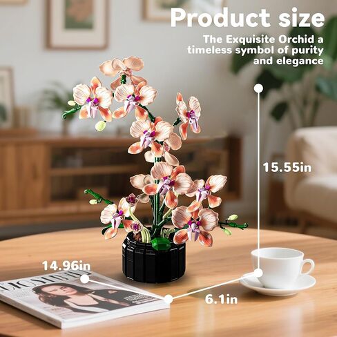 Orchid Building Sets Artificial Flowers Plant Gifts Her Adults Girls Botanical Collection for Home Kitchen Desk Decor in Saudi Arabia