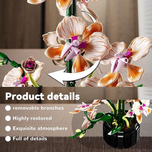 Orchid Building Sets Artificial Flowers Plant Gifts Her Adults Girls Botanical Collection for Home Kitchen Desk Decor in Saudi Arabia