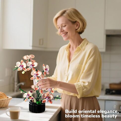 Orchid Building Sets Artificial Flowers Plant Gifts Her Adults Girls Botanical Collection for Home Kitchen Desk Decor in Saudi Arabia