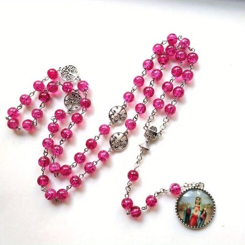 Vintage Virgin Pendant Rosary Necklace Long Catholic Cross Religious Pray Jewelry in Kuwait