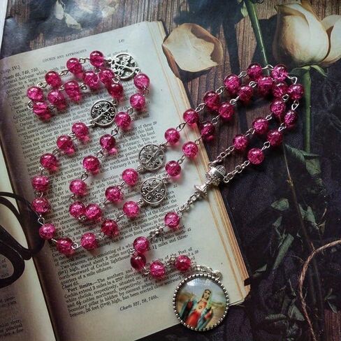 Vintage Virgin Pendant Rosary Necklace Long Catholic Cross Religious Pray Jewelry in Kuwait