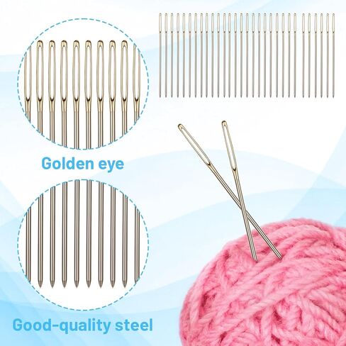 30 Pcs Cross Stitch Needles Size 22 Embroidery Needles Stainless Steel Hand Sewing Needle Large Eye Counted Cross Stitch Golden Color with Box for Sewing in Kuwait