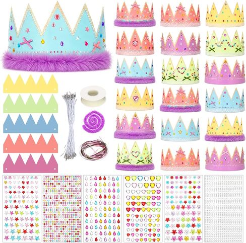 100 Pcs Pastel Paper Crowns DIY Princess Crowns Birthday King Crown Craft paper Hats with Jewels Gem Stickers Kit Feather Ribbon for Women School Classroom Party Decorations in Kuwait
