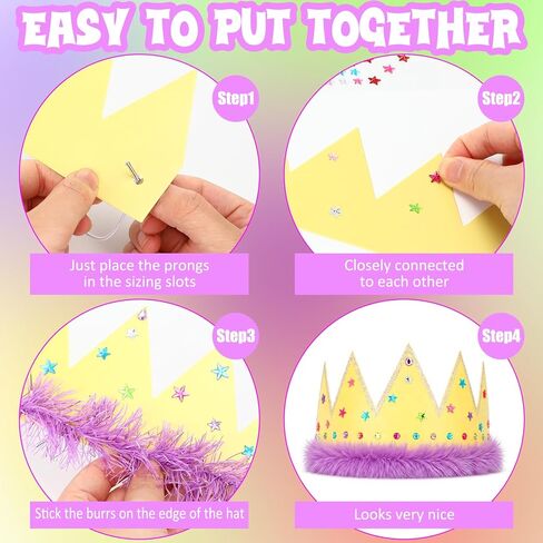 100 Pcs Pastel Paper Crowns DIY Princess Crowns Birthday King Crown Craft paper Hats with Jewels Gem Stickers Kit Feather Ribbon for Women School Classroom Party Decorations in Kuwait