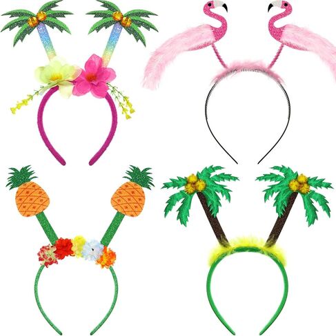JOVITEC 4 Pcs Hawaiian Party Headband Felt Luau Head Boppers Palm Tree Flamingo Pineapple Hats for Tropical Themed Celebrations Summer Favors Supplies in Kuwait