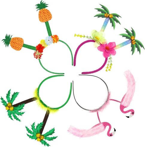 JOVITEC 4 Pcs Hawaiian Party Headband Felt Luau Head Boppers Palm Tree Flamingo Pineapple Hats for Tropical Themed Celebrations Summer Favors Supplies in Kuwait