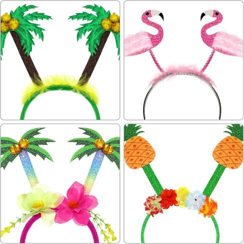 JOVITEC 4 Pcs Hawaiian Party Headband Felt Luau Head Boppers Palm Tree Flamingo Pineapple Hats for Tropical Themed Celebrations Summer Favors Supplies in Kuwait