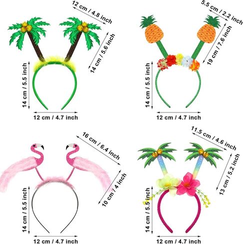 JOVITEC 4 Pcs Hawaiian Party Headband Felt Luau Head Boppers Palm Tree Flamingo Pineapple Hats for Tropical Themed Celebrations Summer Favors Supplies in Kuwait
