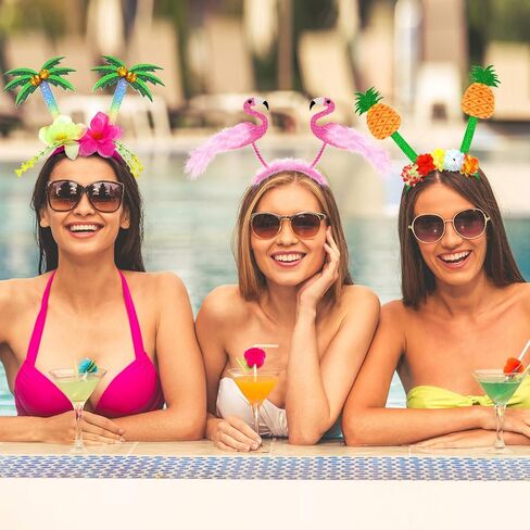 JOVITEC 4 Pcs Hawaiian Party Headband Felt Luau Head Boppers Palm Tree Flamingo Pineapple Hats for Tropical Themed Celebrations Summer Favors Supplies in Kuwait