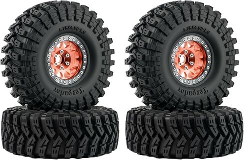 4Pcs 1.9" Beadlock Rims Aluminum & Black Tires Wheel Set for 1/10 TRX4 SCX10 D90 RC Crawler Wheel Upgrade (Rim:Copper) in Saudi Arabia