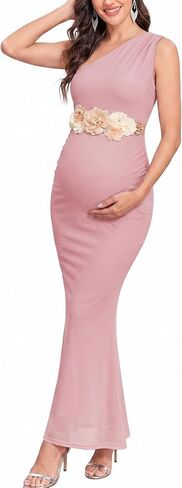 One Shoulder Maternity Mermaid Dress Mesh Ruched Bodycon Pregnancy Maxi Gown Photoshoot Baby Shower Wedding Guest in Saudi Arabia