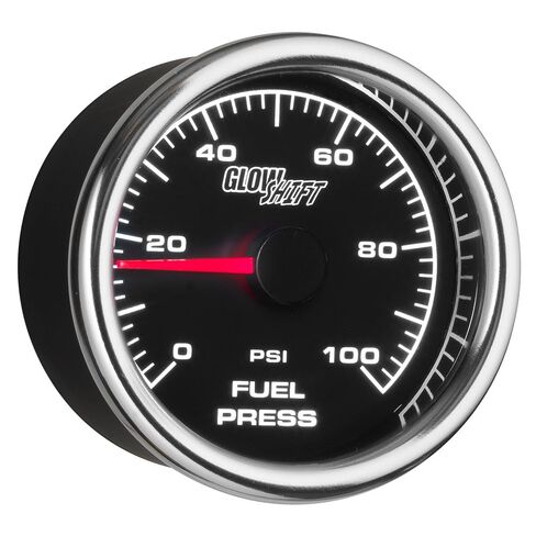مجموعة قياس ضغط الوقود GlowShift 2-5/8 بوصة Racing 100 PSI - تتضمن مستشعرًا إلكترونيًا - قرص أسود - إضاءة خلفية LED بيضاء - لسيارات السباق - 65 مم in Kuwait