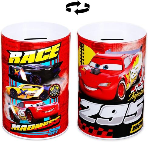 حزمة بنك العملات المعدنية من ديزني كارز للأطفال - تتضمن 3 علب تخزين فريدة من نوعها من نوع Lightning McQueen مقاس 6 بوصات بالإضافة إلى ملصقات، المزيد | بنك أموال سيارات ديزني in Kuwait