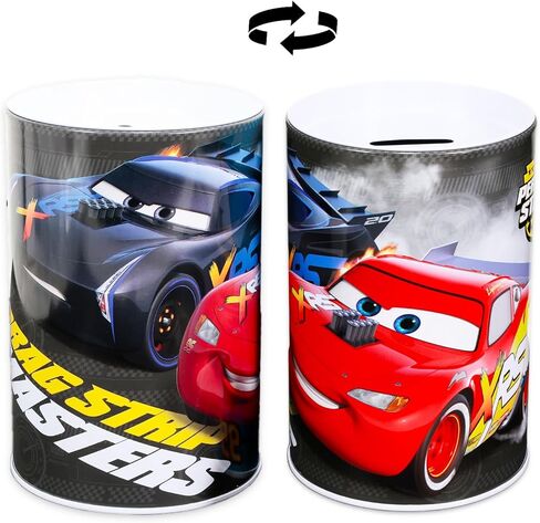 حزمة بنك العملات المعدنية من ديزني كارز للأطفال - تتضمن 3 علب تخزين فريدة من نوعها من نوع Lightning McQueen مقاس 6 بوصات بالإضافة إلى ملصقات، المزيد | بنك أموال سيارات ديزني in Kuwait
