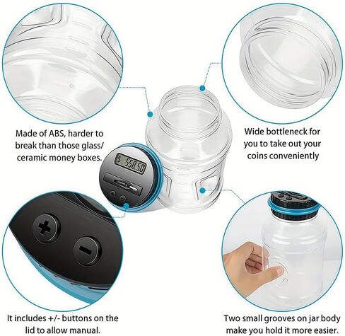 Large Piggy Bank,Digital Coin Counting Bank with LCD Display,1.8L Large Capacity Piggy Bank, Auto-Savings Jar for Adults in Kuwait