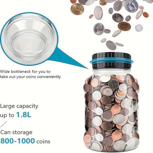 Large Piggy Bank,Digital Coin Counting Bank with LCD Display,1.8L Large Capacity Piggy Bank, Auto-Savings Jar for Adults in Kuwait