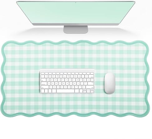 Scalloped Gingham Pink Desk Mat,31.5" x 15.7" Large Cute Aesthetic Desk Mat for Keyboard Mouse, Non Slip Computer Desk Pad,Green Girly Desk Cover Mouse Pad for Desktop Office Home Dorm Decor (Pink) in Saudi Arabia