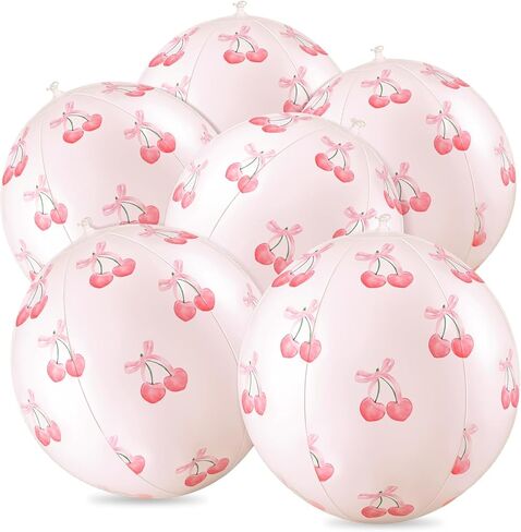 Soulchen 6 Pcs Beach Ball 10 Inch Pink Inflatable Beach Balls with Bow Cherry for Coquette Decorations for Swimming Pool Summer Party Outdoor Water Floats Party Supplies in Kuwait