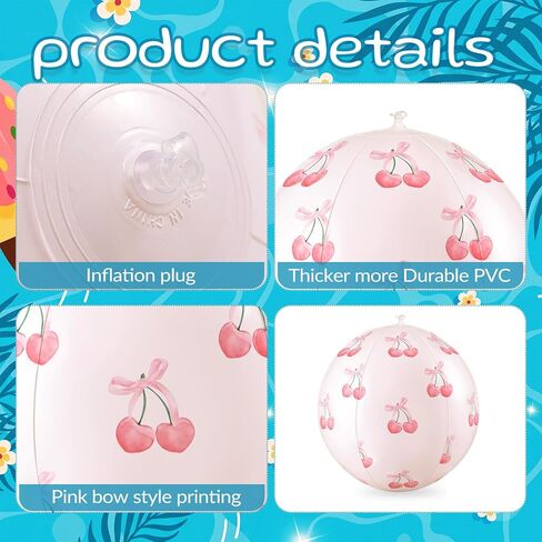 Soulchen 6 Pcs Beach Ball 10 Inch Pink Inflatable Beach Balls with Bow Cherry for Coquette Decorations for Swimming Pool Summer Party Outdoor Water Floats Party Supplies in Kuwait