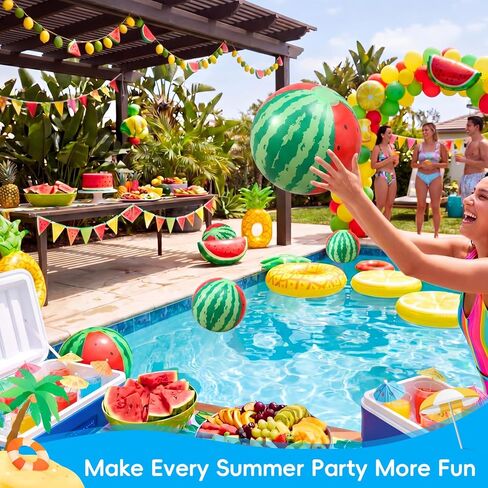 12 Pack 12'' Watermelon Beach Balls Bulk Inflatable Beach Ball Swimming Pool Toys for Summer Games Hawaiian Luau Tropical Theme Birthday Party Supplies Favors Decorations in Kuwait