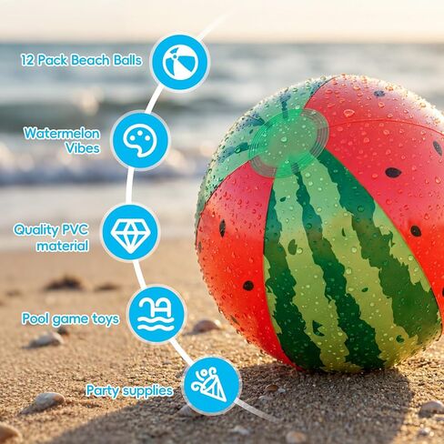 12 Pack 12'' Watermelon Beach Balls Bulk Inflatable Beach Ball Swimming Pool Toys for Summer Games Hawaiian Luau Tropical Theme Birthday Party Supplies Favors Decorations in Kuwait