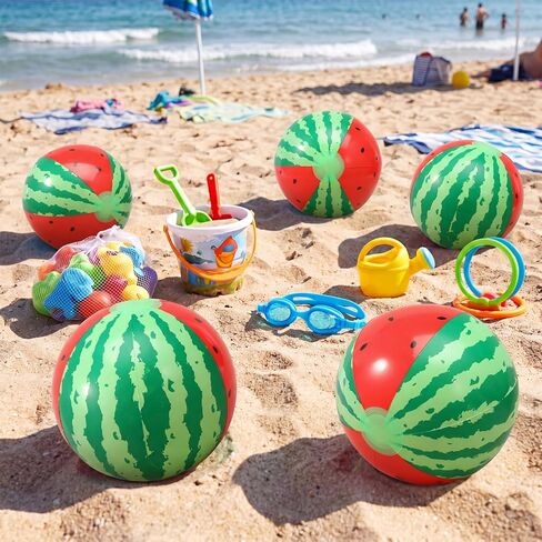 12 Pack 12'' Watermelon Beach Balls Bulk Inflatable Beach Ball Swimming Pool Toys for Summer Games Hawaiian Luau Tropical Theme Birthday Party Supplies Favors Decorations in Kuwait