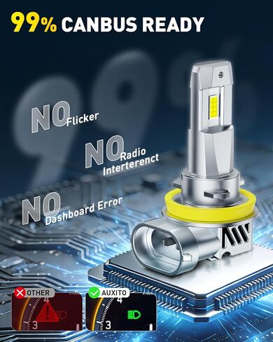 AUXITO H11 H9 H8 Light Bulbs, 50000LM 6500K Cool White, Plug and Play CANbus Ready No Flicker, Pack of 2 in Kuwait