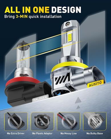 AUXITO H11 H9 H8 Light Bulbs, 50000LM 6500K Cool White, Plug and Play CANbus Ready No Flicker, Pack of 2 in Kuwait