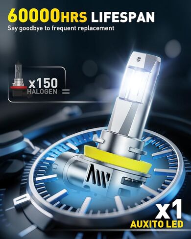 AUXITO H11 H9 H8 Light Bulbs, 50000LM 6500K Cool White, Plug and Play CANbus Ready No Flicker, Pack of 2 in Kuwait