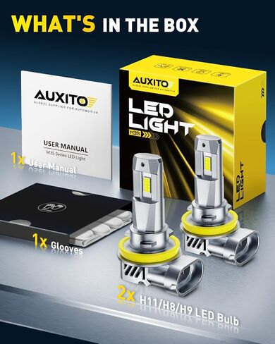 AUXITO H11 H9 H8 Light Bulbs, 50000LM 6500K Cool White, Plug and Play CANbus Ready No Flicker, Pack of 2 in Kuwait