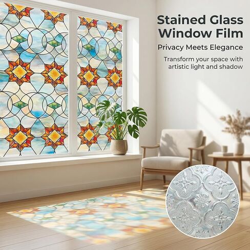 Window Privacy Film Rainbow Film Decorative Window Sticker, 3D Static Stained Glass Cling Tint for Home Heat Control Non-Adhesive, (35"×79") in Saudi Arabia