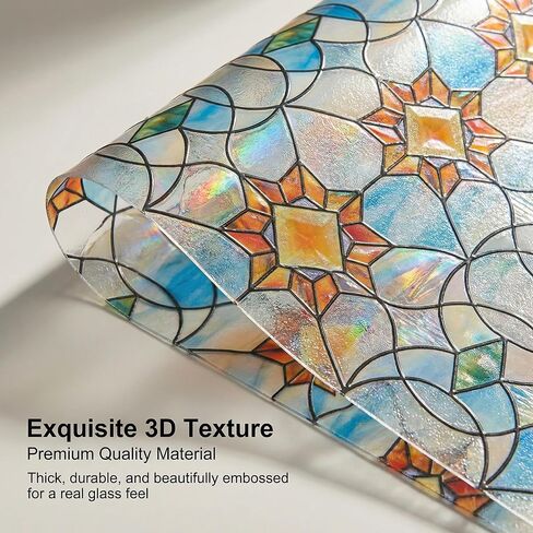 Window Privacy Film Rainbow Film Decorative Window Sticker, 3D Static Stained Glass Cling Tint for Home Heat Control Non-Adhesive, (35"×79") in Saudi Arabia