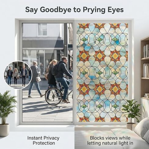 Window Privacy Film Rainbow Film Decorative Window Sticker, 3D Static Stained Glass Cling Tint for Home Heat Control Non-Adhesive, (35"×79") in Saudi Arabia