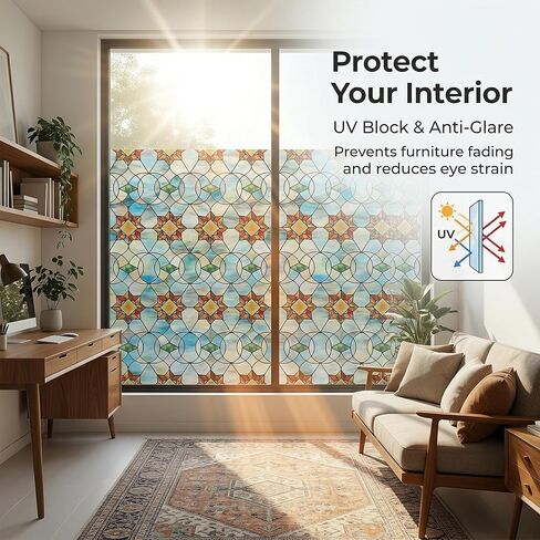 Window Privacy Film Rainbow Film Decorative Window Sticker, 3D Static Stained Glass Cling Tint for Home Heat Control Non-Adhesive, (35"×79") in Saudi Arabia