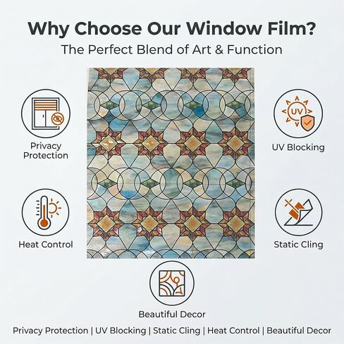 Window Privacy Film Rainbow Film Decorative Window Sticker, 3D Static Stained Glass Cling Tint for Home Heat Control Non-Adhesive, (35"×79") in Saudi Arabia
