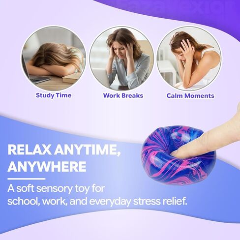 Swirl Maltose Squishy Stress Relief Toys, Marble Squeeze Ice Cube Fidget Toys, Slow Rising Sensory Stress Balls for Anxiety Relief, Durable TPR Calm Down Toys (1Pcs, BluePink, 1.97inch) in Saudi Arabia
