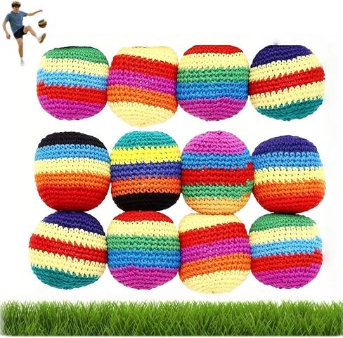 Knitted Hacky Bag Set, 3/6/12PCS Hand-Made Knitted Footbag Sack, Assorted Foot Bag Crochet Hacky Ball for Adults, Colorful Juggling Footbag for Beginners, Handwoven Toss Pack in Kuwait