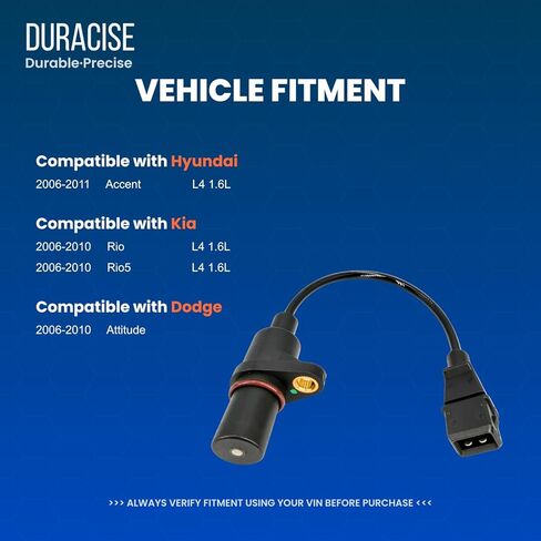 مستشعر موضع العمود المرفقي للمحرك من DURACISE متوافق مع 2006-2011 Hyundai Accent و2006-2011 Kia Rio وRio5 و2006-2010 Dodge Attitude | 1.6 لتر | استبدال # 39180-26900، PC711، 5S11520، 907789 in Kuwait