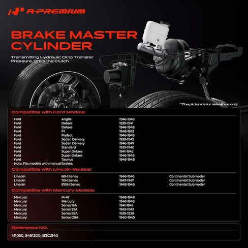 A-Premium Brake Master Cylinder with Reservoir and Cap Compatible with Ford, Lincoln and Mercury Vehicles - Anglia, Deluxe, F1, Prefect, Sedan Delivery, Standard, Super Deluxe, Taunus, Series 19A in Kuwait