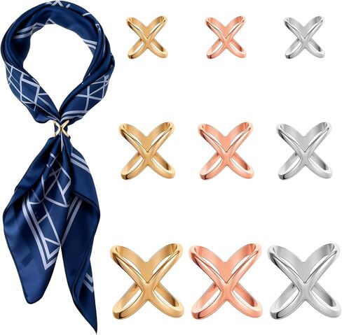 9 Pcs X Shape Scarf Ring Clips, Stylish Scarf Buckle & Slide for Women, Shiny Zinc Alloy Scarves Clips and Clasps for Women Shawl Neckerchief Clothing Decoration (3 Colors, 3 Sizes) in Kuwait