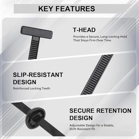 150 Pack Heavy Duty Nylon T-Style Cable Tie Buckle Push Pin Retainer Clips, Self-Locking Automotive Plastic Rivet Fasteners for Fender Liner, Bumper, Splash Shield & Trim, Universal Fit in Saudi Arabia