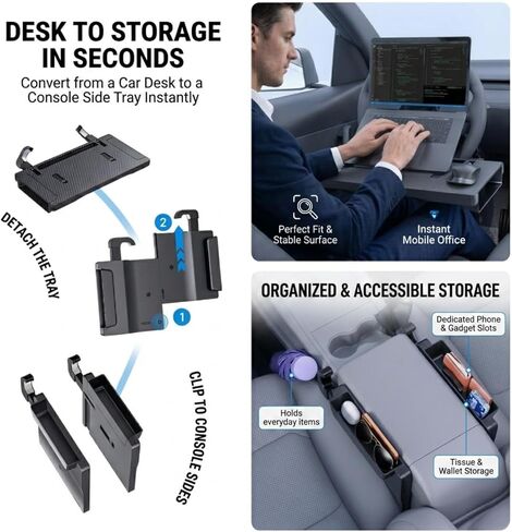2 in 1 Steering Wheel Tray Table & Seat Gap Filler Organizer,Table for Eating in Car, Universal Fit for Most Cars, Car Tray for Working & Eating in Saudi Arabia